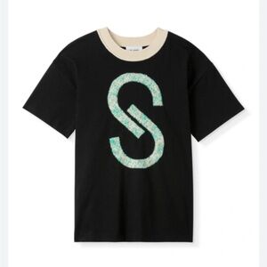 St. John Collection Black Tee with Cream Neckline and Green Lettering